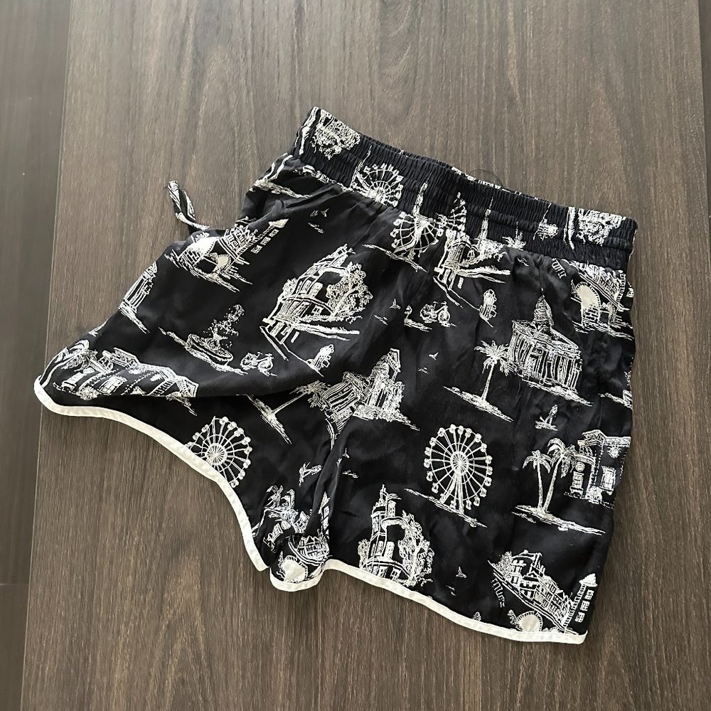Maje Pajama Bottoms Black and White Embroidered Shorts, Size S